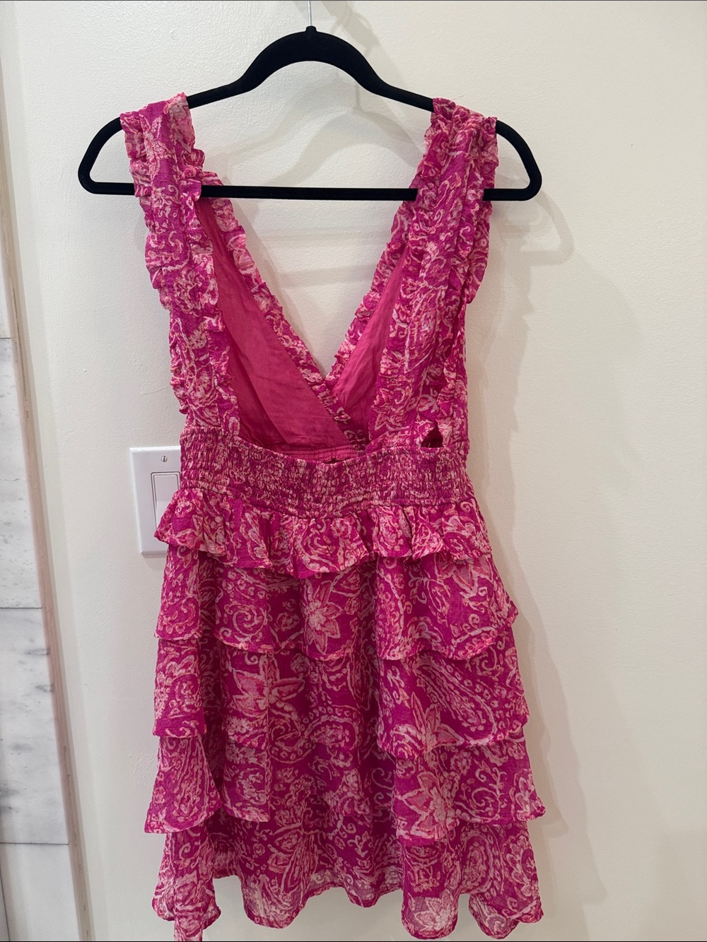 Fate Pink Paisley Ruffle Tiered V-Neck Mini Dress - Picture 2 of 3